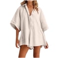 thumbnail image 1 of Yuyuzo Women Jumpsuit V-Neck Half Button Collared Rompers Short Sleeve Oversized Lightweight Overalls, 1 of 7