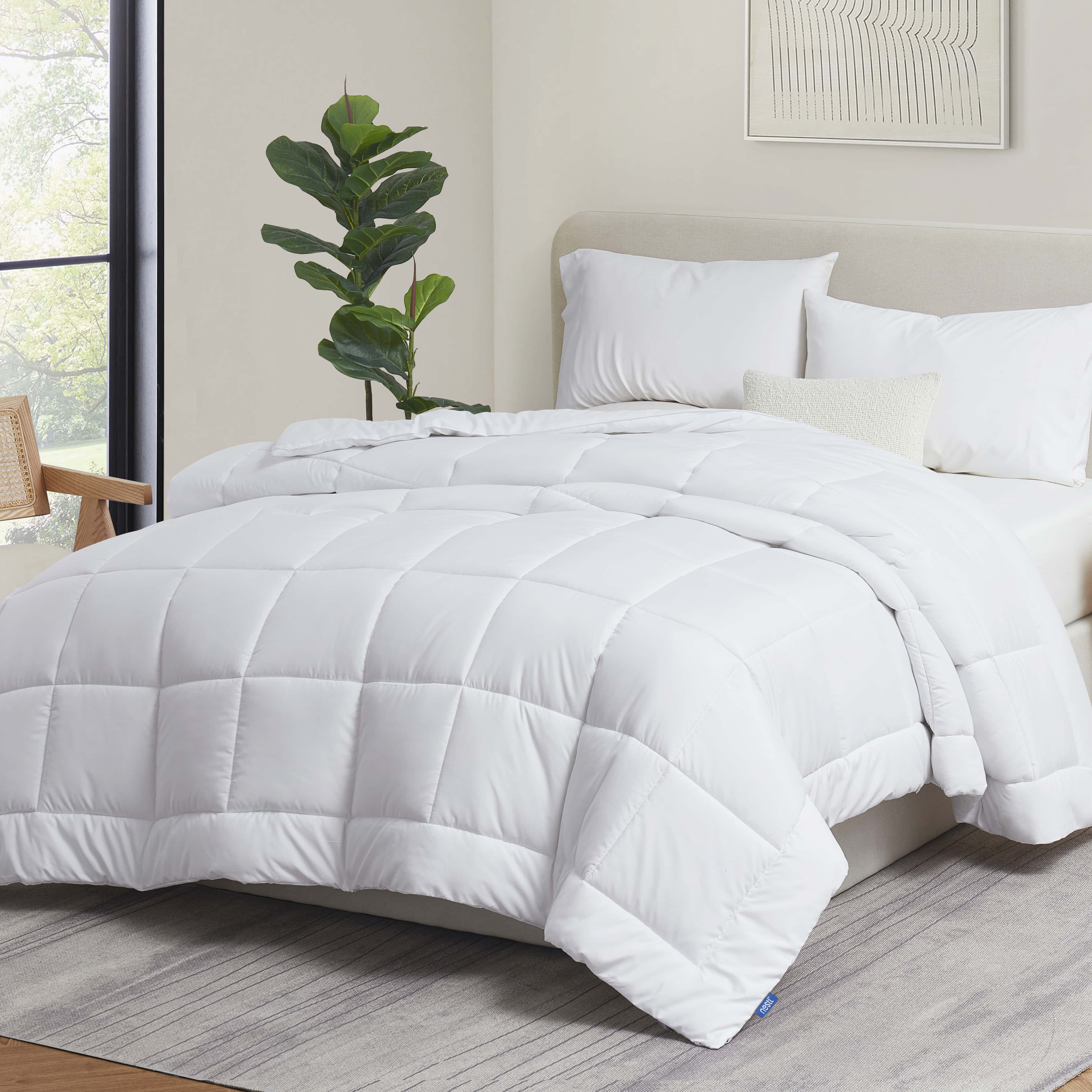 Nestl Queen Comforter, Quilted Down Alternative Bedding Duvet Insert, White