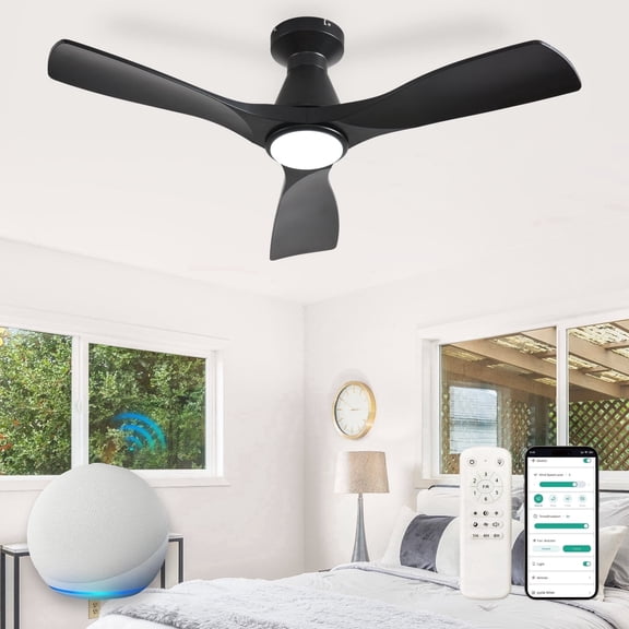 42-Inch Black Ceiling Fan with Lights: Alexa & App Remote Control，Dimmable Indoor Outdoor Fan with 6-Speed ＆ 3 CCT