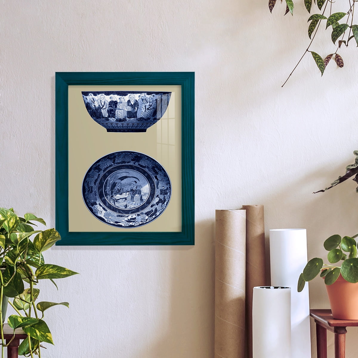 Porcelain in Blue and White II -Framed Print w/glass-Ocean Blue