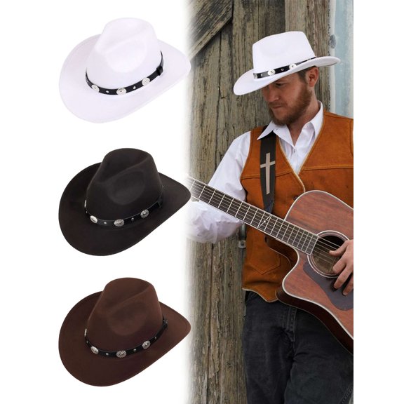 PULLIMORE Western Cowboy Hat for Men Women Felt Classic Roll Up Fedora Hat with Buckle Belt (Coffee)