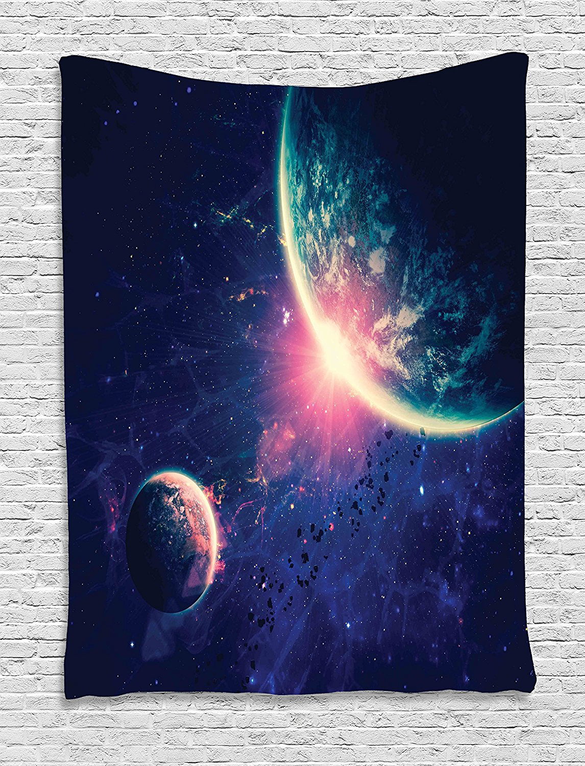 80L X 60W Inches Wall Hanging for Bedroom Living Room Dorm Navy and Purple Space Decor Tapestry Large Size Galaxy Stars in Space Celestial Astronomic Planets in the Universe Milky Way Print