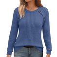thumbnail image 7 of Xdegoge Womens Crewneck Ribbed Sweater Long Sleeve Pullover Tops with Button Shoulder Details Casual Fall Winter Knit Elegant Basic Fitted Knitwear, 7 of 7