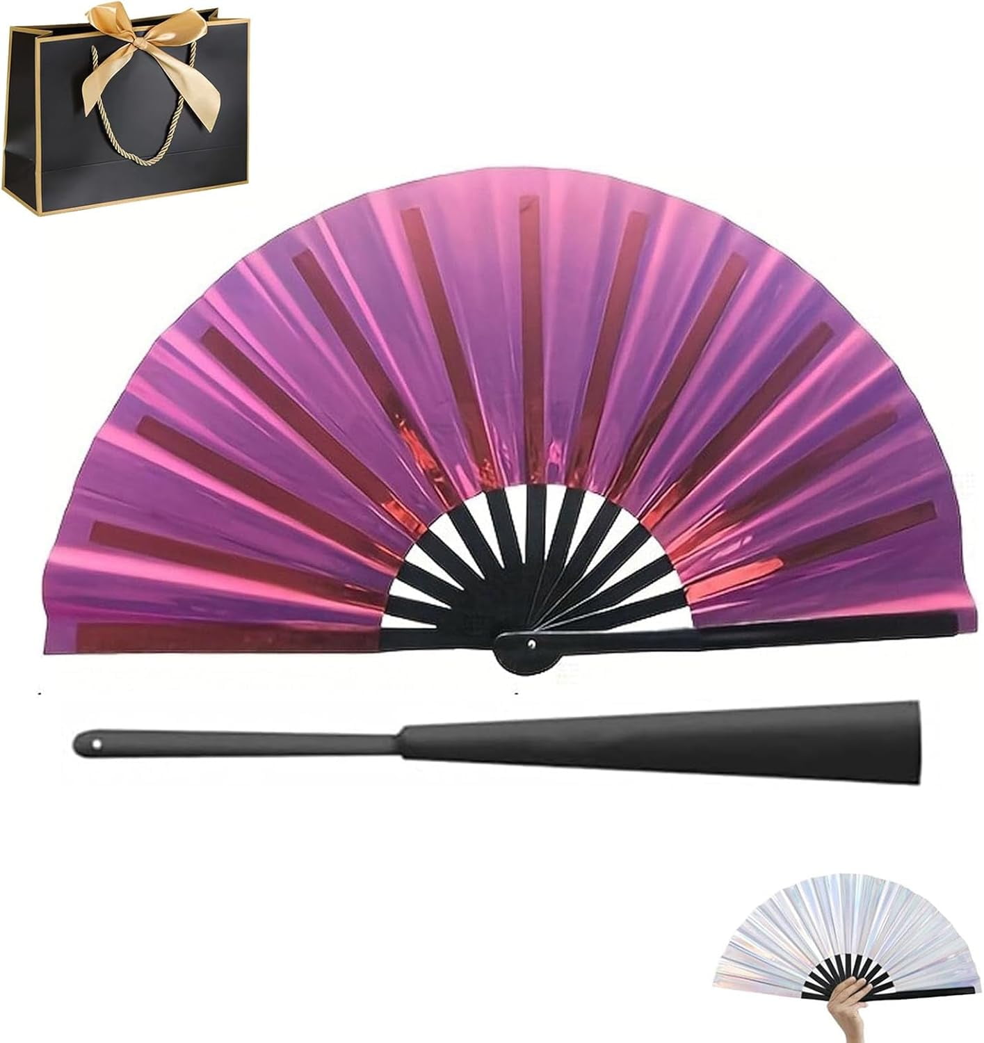 3 PCS Handheld Folding Fans Bamboo Silk Fabric Cloth Folding Fans