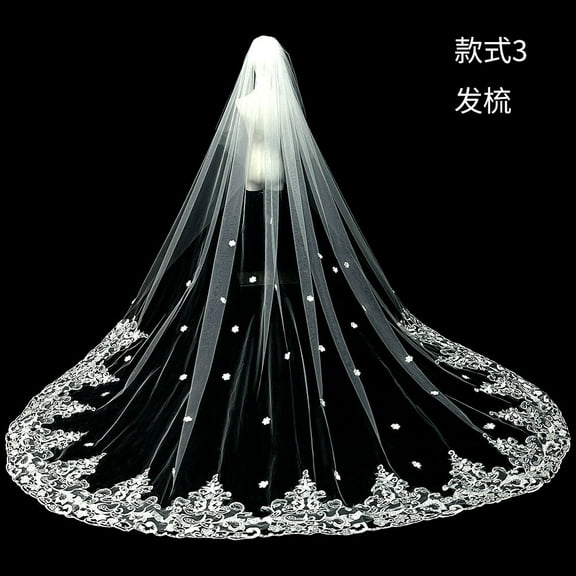 Zhuge White Ivory Wedding Veils Lace Edge Cathedral Length Wedding Bridal Veil with Comb for Women, 137.8*118 Inches，B