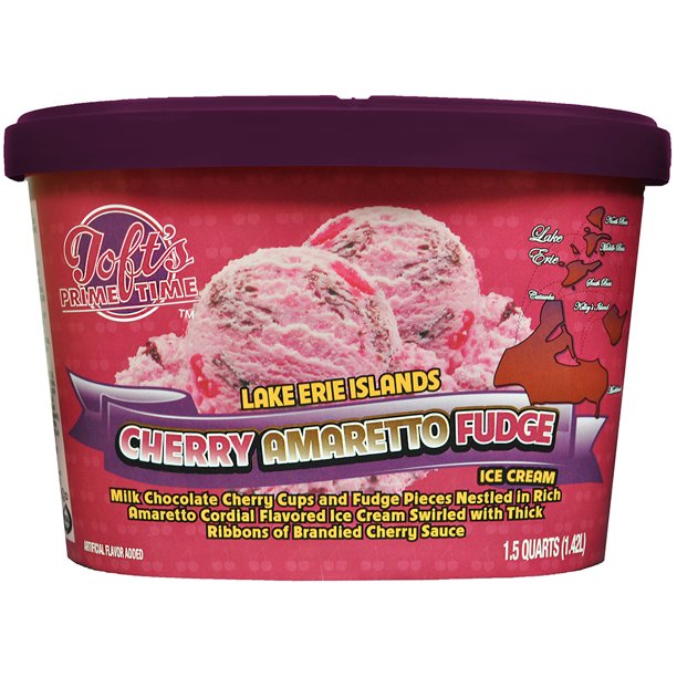 TOFT'S PRIME TIME LAKE ERIE ISLANDS CHERRY AMARETTO FUDGE ICE CREAM