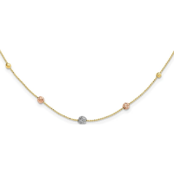 14K Tri-Color D/C Beads Beaded Chain Necklace (18 X 4) Made In Indonesia sf2863-18