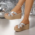 thumbnail image 4 of Rokment Women's Metallic Platform Wedge Dress Slip on Sandals Trendy Casual Leather Open Toe Chunky High Heeled Dressy Summer Shoes for Ladies Silver Size 7.5, 4 of 8