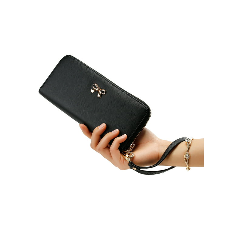 New Fashion Lady Bow-Tie Zipper Around Women Clutch Leather Long Wallet Card Holder Case Purse Handbag