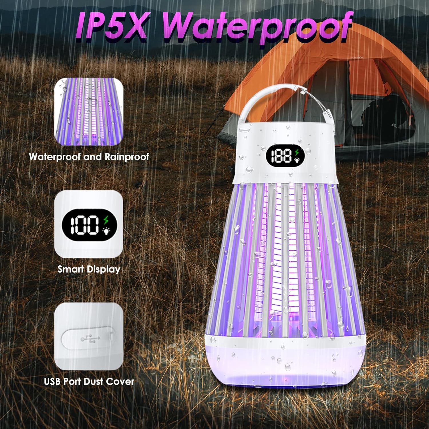 JahyShow 2 PCS Bug Zapper Indoor Outdoor Mosquito Zapper,Electric Mosquito Killer with Storage Box,Waterproof Fly Insect Zapper Light for Home Kitchen Patio Backyard Garden Camping(Black+White)