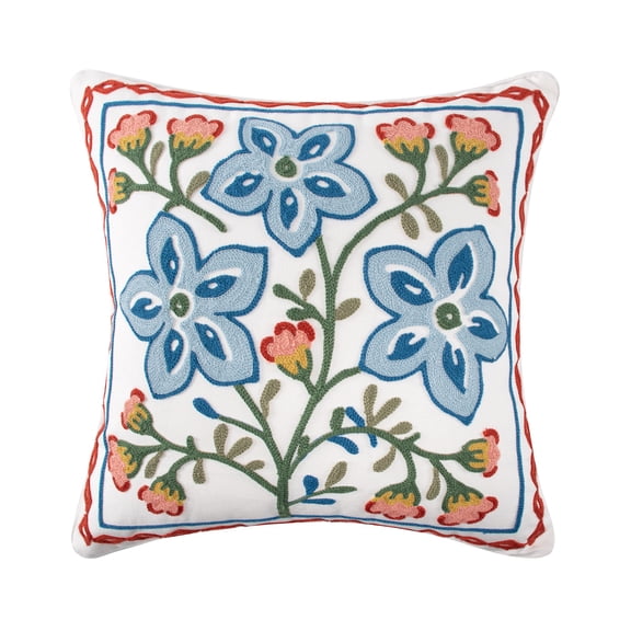 Levtex Home - Carmina - Decorative Pillow (18x18in.) - Floral - Blue, Red, Off White and Orange