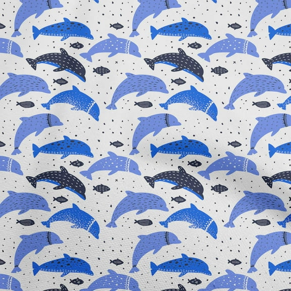 oneOone Georgette Viscose Medium Blue Fabric Beach Dolphin Quilting Supplies Print Sewing Fabric By The Yard 42 Inch Wide