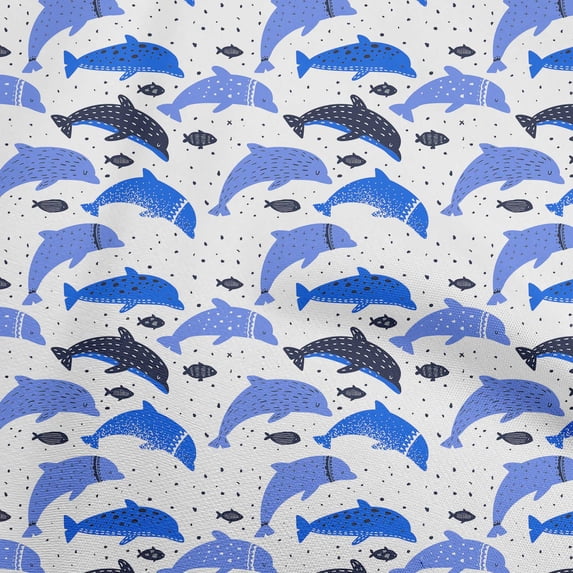 oneOone Viscose Chiffon Medium Blue Fabric Beach Dolphin Fabric For Sewing Printed Craft Fabric By The Yard 42 Inch Wide