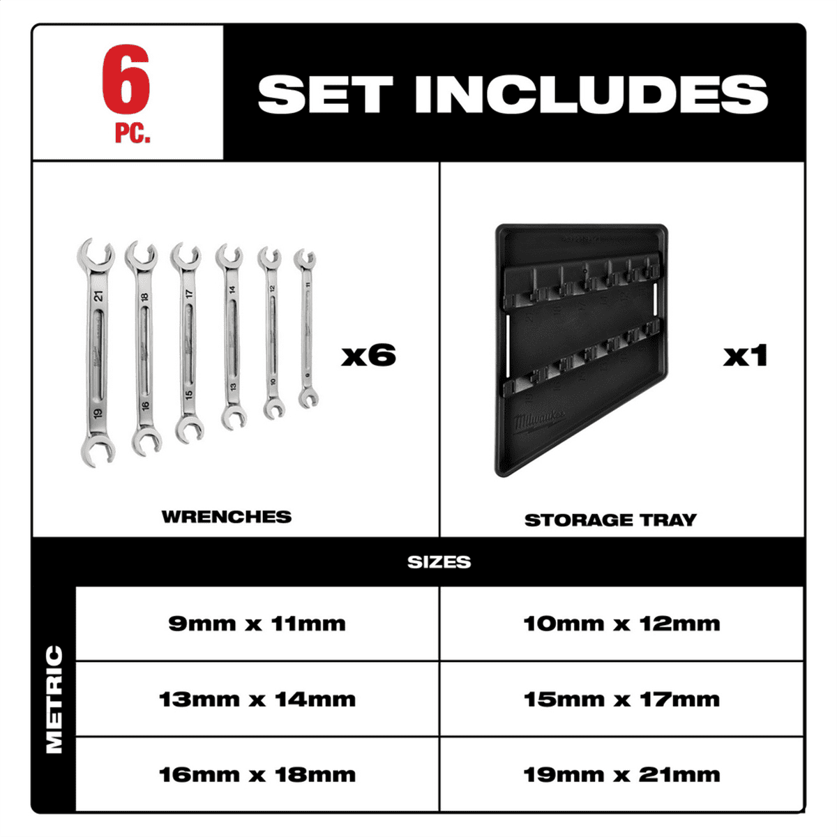 Milwaukee Tool 6pc Double End Flare Nut Wrench Set - Metric