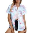 thumbnail image 2 of JURANMO Ladies Hawaiian Button Down Shirts Casual Short Sleeve Lapel Summer Blouse Fashion Floral Tropical Print Tunic Tops Sky Blue XXXXL Sales Today Clearance, 2 of 5