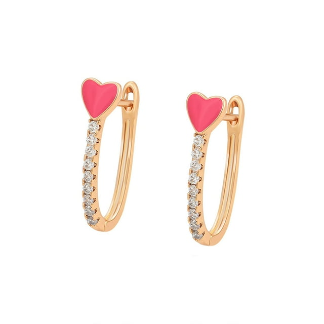 Aretes Arracadas P/ Dama Swarovski Corazón Rosa Oro 18K Lam dorado Unitalla