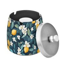 Yayeee Ashtray with Lid for Cigarette Smokeless Stainless Steel Home Ash Holder, Floral Lemon