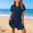 thumbnail image 3 of Girls Casual Shirt Dress Collared Button Down Mini Tshirt Dresses Short Sleeve Summer Beach Cover Ups Navy, 5 Years, 3 of 7