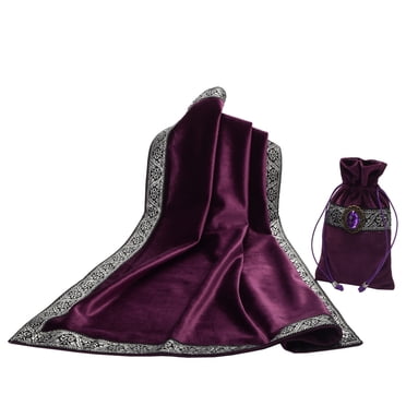 BLESSUME Purple Square Altar Tarot Card Table Cloth With Velvet Tarot Bag - Wicca Divination Cloth