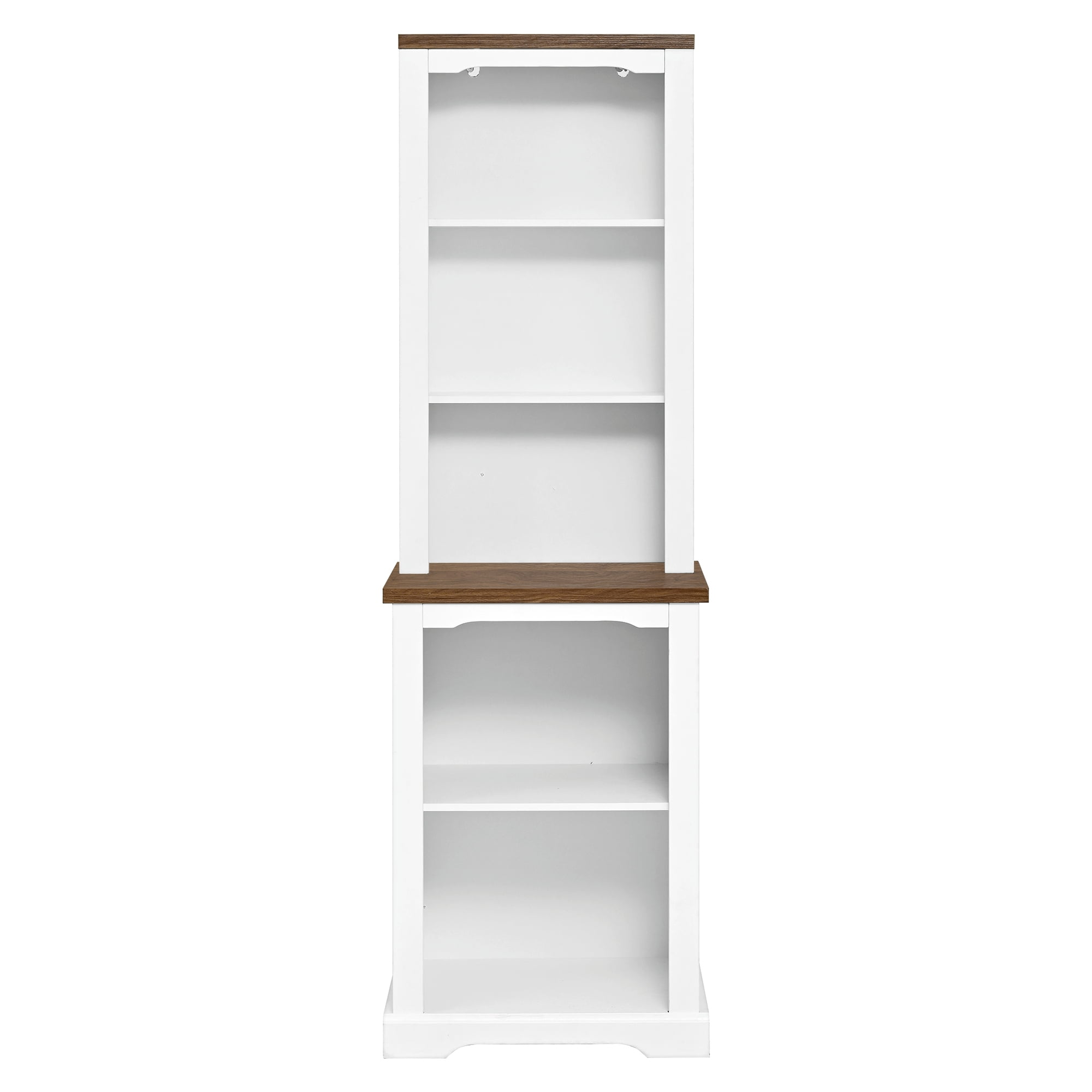 Miniyam 21" x 15" x 66" 2-Piece Freestanding Tall Cabinet with Fully Open Storage, Bookshelves with Curved Design, Display Bookcase with Anti-Tip Device, White