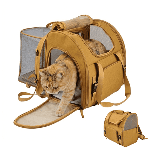 Leyeet Cat Carrier Backpack, Expandable Large Pet Carrier for Small Cat Puppies, Foldable Ventilated Pet Travel Bag with 3-Side Access & Safety Strap, Hands-Free Cat Travel Backpack for Camping