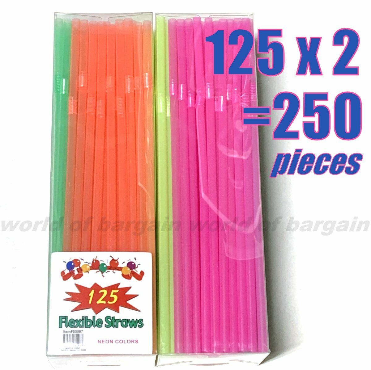 100Pcs Drinking STRAWS Bendable Flexible Plastic Bendy Straw Neon Color BPA  FREE