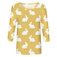 thumbnail image 4 of YanHoo Women Easter 3/4 Sleeve Crewneck Tops Women's Happy Easter Shirt 3/4 Sleeve Funny Graphic Tee Tops Rabbit Egg Graphic Slim Fit Dressy Casual Pullover Blouse, 4 of 5