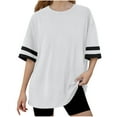 thumbnail image 2 of MKOSPLRT Oversized Tops for Kids 5-15 Years Girls' Boys' Short Sleeve Striped Tshirts Crew Neck Casual Loose T-Shirts Solid Tees, 2 of 8