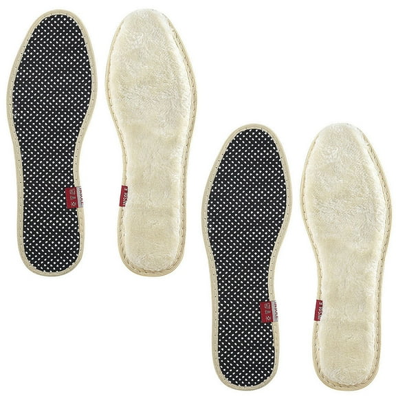 TABLZONE 2 Pairs Winter Shoe Insoles Beige Imitation Wool Warm Shock Absorbing Cushion Pads for Men Women