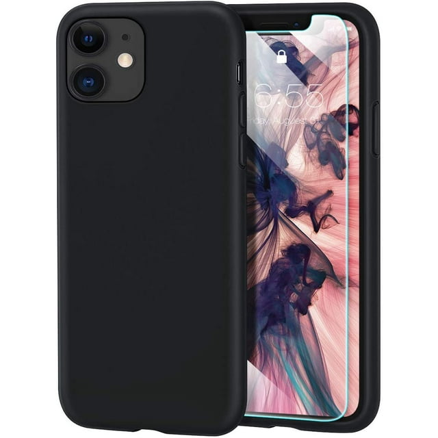 IBAOLEA iPhone 11 Case with Screen Protector, Liquid Silicone Gel Rubber Shockproof Slim Shell with Soft Microfiber Cloth Lining Cushion Cover for iPhone 11 6.1 inch (2019)-Pine Green