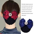 thumbnail image 3 of Qarigey Cubierta para moño de pelo para mujer, redecilla con diamantes de imitación, pasador con lazo, lazo, encaje, tocado de fiesta de flores para Accesorio para el cabello Azul Qarigey AP016768-03, 3 of 6