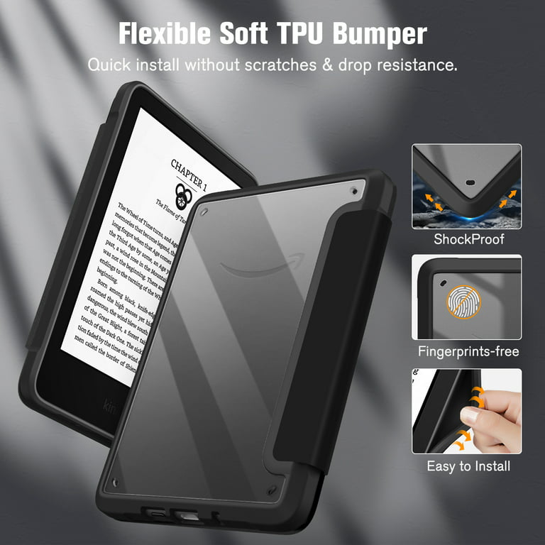 Fintie Case for 6 All-New Kindle (11th Generation, 2022 Release) -  Shockproof Hybrid Slim Cover Transparent Back Shell with Auto Sleep/Wake,  Black 