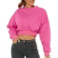 thumbnail image 6 of WREESH Womens Fashion Loose Cropped Sweatshirts Solid Color Long Sleeve Pullover Crewneck Sweatshirt Comfortable Breathable Workout Blouses Hot Pink, 6 of 6