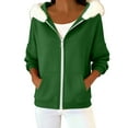 thumbnail image 2 of Fleece Lined Zip up Jackets for Women Casual Loose Hooded Sweatshirt Fall Winter Warm Outfits with Pockets New Womens Lightweight Jackets Green M, 2 of 9