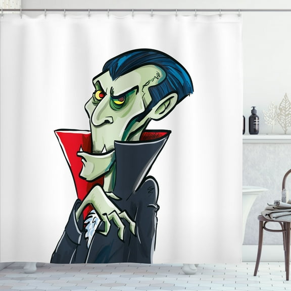 Ambesonne Halloween Shower Curtain, Vampire Dracula Cartoon, 69"Wx75"L, White Multicolor