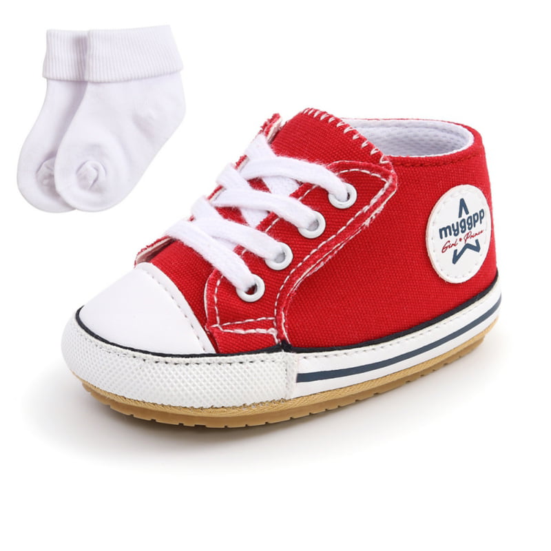 JOINFREE Baby Boys Girls Canvas Sneakers High Top Lace up Prewalkers Cribster Shoe Newborn First Walkers Shoes