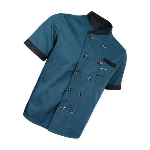 Chef Jacket Uniform Short Sleeve Hotel Kitchen Chef Jacket Uniform Short Chef Coat Cook Waiter Waitress Uniform Executive Apparel Cook Coat XL Blue