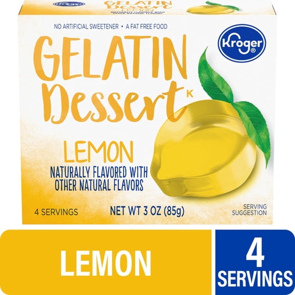 KR Lemon Gelatin Dessert Mix, Natural Flavoring, Fat Free, 3 oz