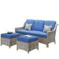 thumbnail image 2 of Ovios 3 Pieces Outdoor Furniture Rattan Patio Conversation Set with Ottoman for Backyard, 2 of 3