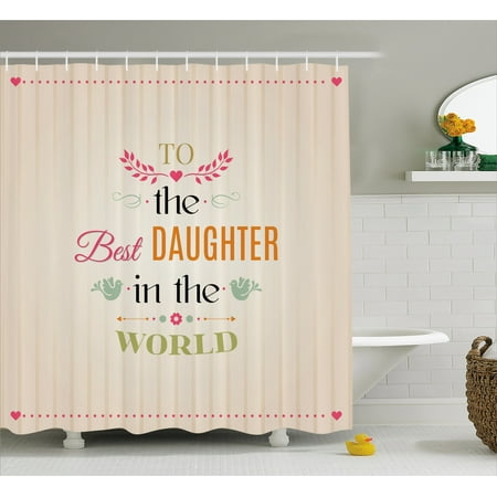 Daughter Shower Curtain, Vertical Striped Background to the Best Daughter in the World Quote Love Theme, Fabric Bathroom Set with Hooks, 69W X 70L Inches, Multicolor, by (Best Backgrounds In The World)