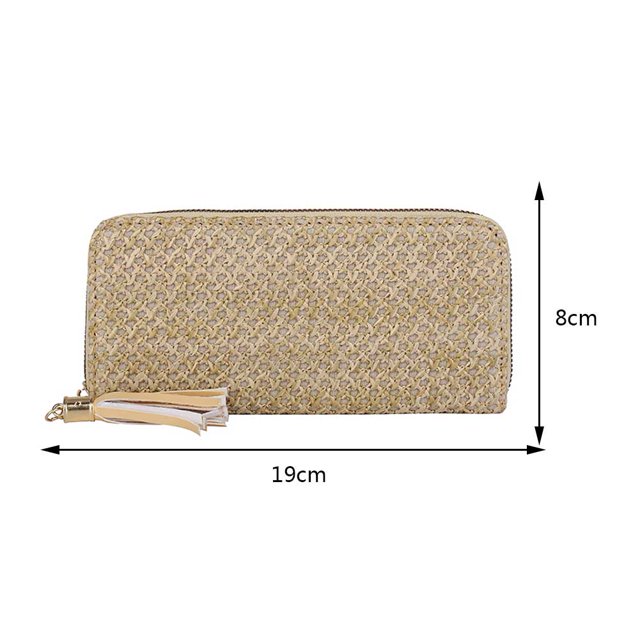 Cartera con tarjetero para mujer, bolso de mano de paja tejido con borlas, monedero femenino (caqui) Ndcxsfigh Para Estrenar