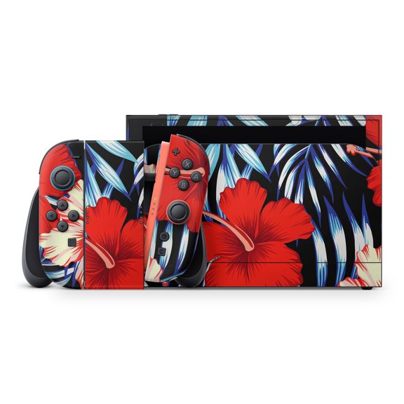 DesignSkinz Vivid Tropical Red Floral v1 Full-Body Skin Decal Wrap Cover for Nintendo Switch 2