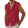 thumbnail image 2 of LADIGASU Men's Hawaiian Leisure Vacation Pocket Sleeveless Solid Color Lapel Shirt, 2 of 5