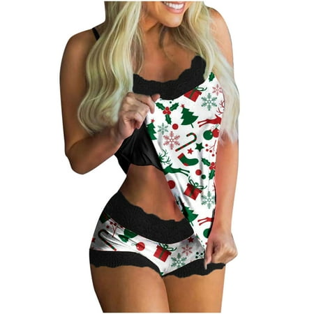 

Pantsuits Light Dress Pants Women Lace Cami Pajamas Set Print Sleepwear Christmas Shorts Sleeveless Lingerie Women Women Suits & Sets plus Size Set