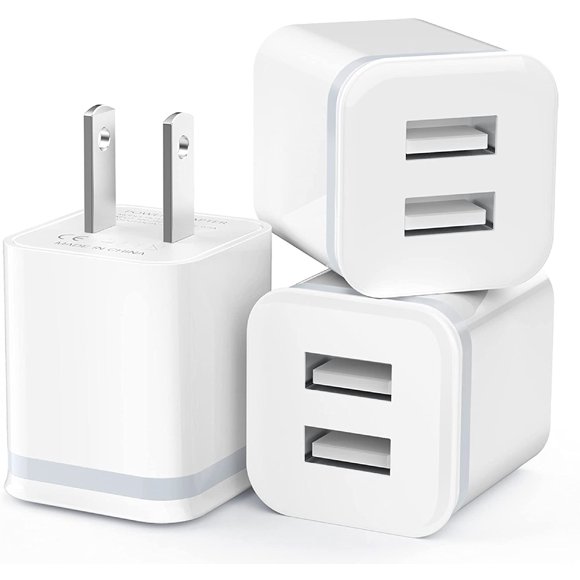 USB Wall Charger, 3-Pack 2.1A/5V Dual Port USB Cube Power Adapter Charger Plug Block Charging Box Brick for Phone SE 11 Pro Max Xs/XR/X, 8/7/6 6S Plus, Samsung, LG, HTC, Moto, Android Phones