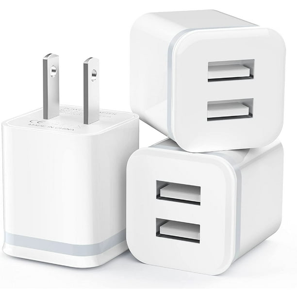 Chargeur mural USB, 3-Pack 2.1A/5V Double Port USB Cube Power