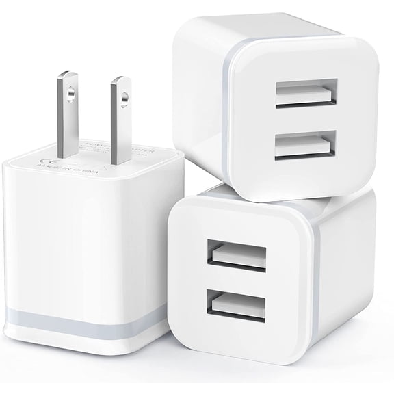 USB Wall Charger, 3-Pack 2.1A/5V Dual Port USB Cube Power Adapter Charger Plug Block Charging Box Brick for Phone SE 11 Pro Max Xs/XR/X, 8/7/6 6S Plus, Samsung, LG, HTC, Moto, Android Phones