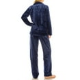 thumbnail image 3 of Womens Ladies Fleece Button Up PJ Pajama Set Navy Jacquard Print Size M, 3 of 3