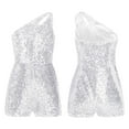 thumbnail image 5 of inlzdz Kids Girls Shiny Sequins Jumpsuit One Shoulders Sleeveless Short Romper Party Gown Modern Dancewear Silver 10, 5 of 6