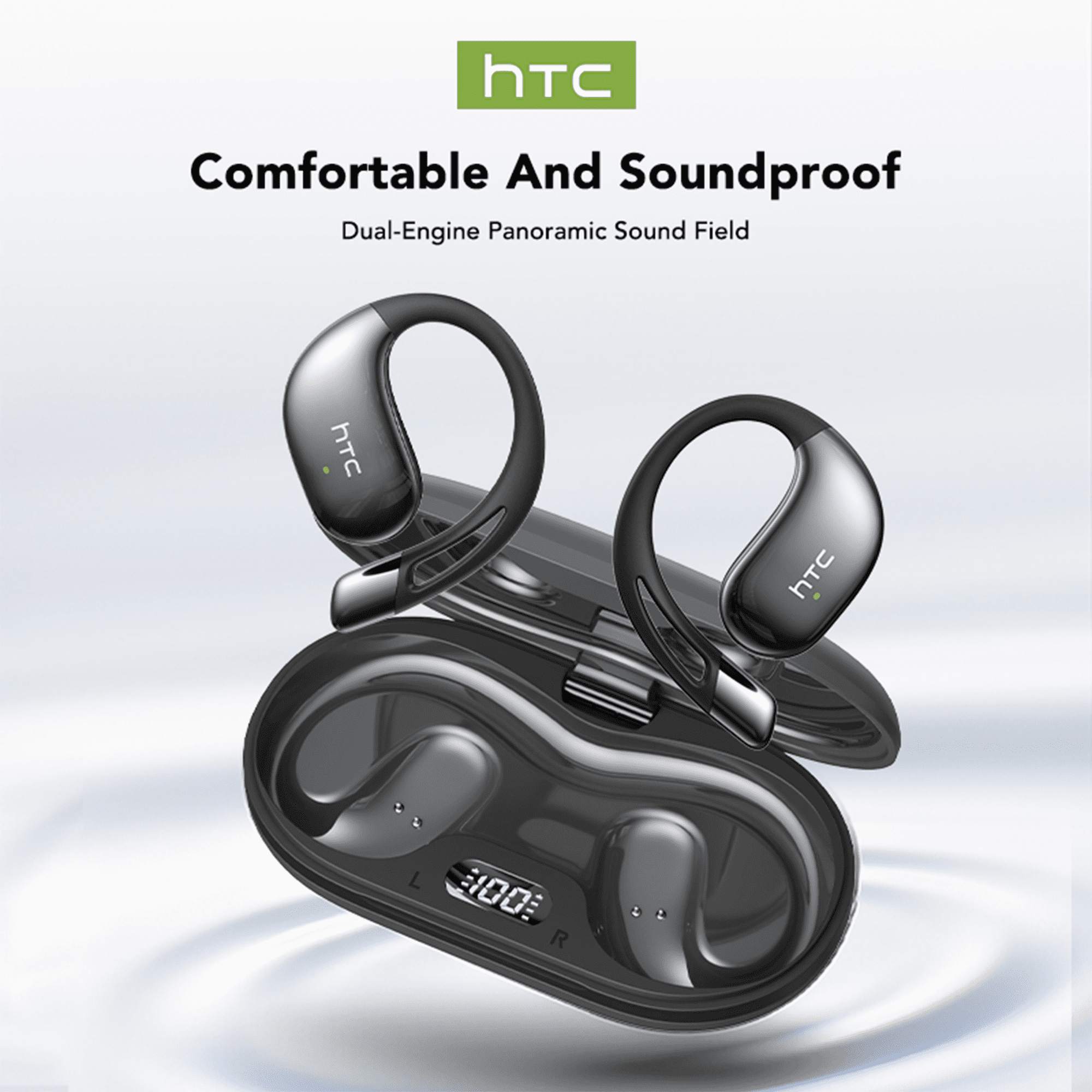 HTC NE57 AI Language Translation Earbuds Wireless Bluetooth6.0 Earbuds Real Time Support 135 Languages Open Ear Earbuds